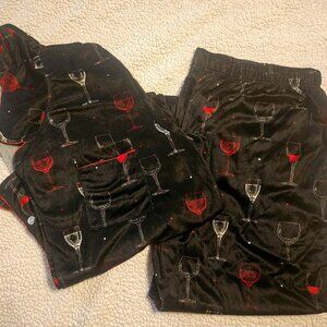 Ashford & Brooks mink fleece PJ set, black with wine print, 2XL plus, NWT